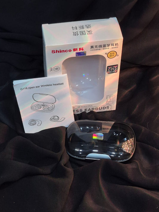 Shinco G116 Open-Ear Wireless Headset - Non-In-Ear Sports Earbuds for Running and Cycling (Black)