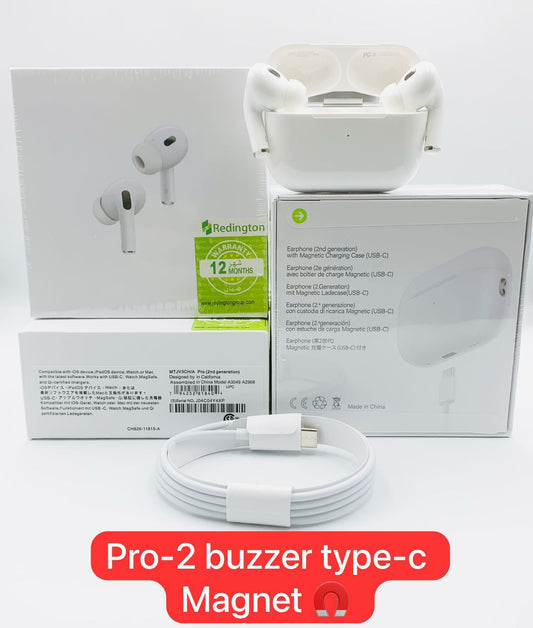 AirPods Pro 2 (Type-C) Master Copy - 1:1 with Buzzer, MagSafe & Warranty Sticker