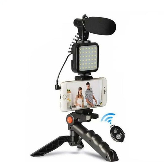 Professional Smartphone Vlogging Kit: Tripod, LED Light, & Microphone