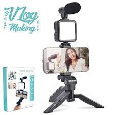 Professional Smartphone Vlogging Kit: Tripod, LED Light, & Microphone