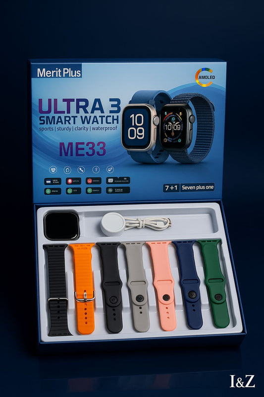 Merit Plus ULTRA 3 (ME33) Smart Watch with 7+1 Straps & AMOLED Display