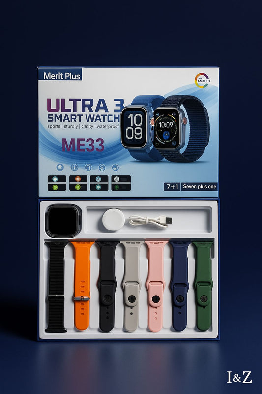 Merit Plus ULTRA 3 (ME33) Smart Watch with 7+1 Straps & AMOLED Display