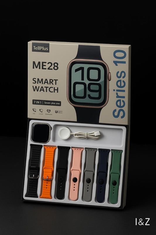 TellPlus ME28 Series 10 Smart Watch with 7 Straps & Wireless Charger