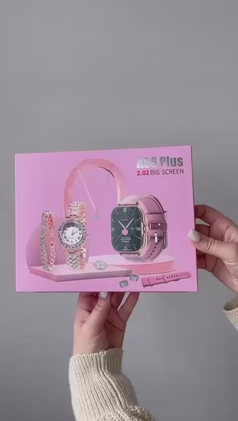 Luxury Ladies Gift Set: Smartwatch, Classic Watch & Gold Jewelry